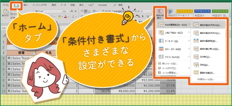 条件付き書式は「ホーム」タブから利用