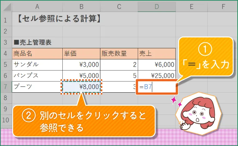 セルの指定はマウスのクリックでもOK