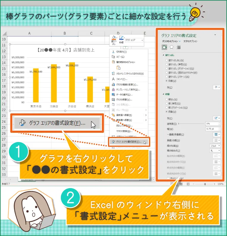 棒グラフのパーツ(グラフ要素)ごとに細かな設定を行う